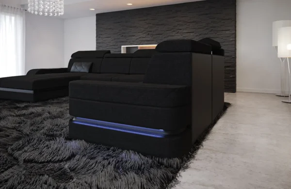 Webstoff Wohnlandschaft Bellavita mit Ottomane U-Form XL – Bild 11