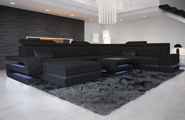 Webstoff Wohnlandschaft Bellavita mit Ottomane U-Form XL – Bild 12