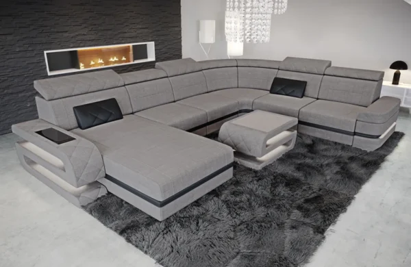 Webstoff Wohnlandschaft Bellavita mit Ottomane U-Form XL