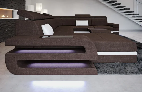 Webstoff Wohnlandschaft Bellavita mit Ottomane U-Form XL – Bild 6