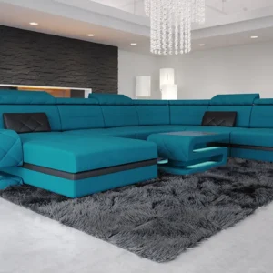 Mikrofaser Wohnlandschaft Bellavita mit Ottomane U-Form XL