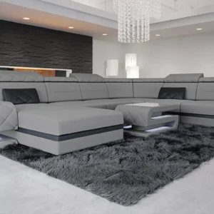 Mikrofaser Wohnlandschaft Bellavita mit Ottomane U-Form XL