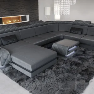 Samtstoff Wohnlandschaft Bellavita mit Ottomane U-Form XL