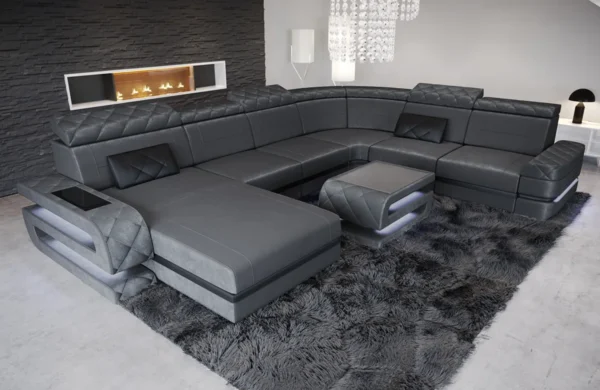 Samtstoff Wohnlandschaft Bellavita mit Ottomane U-Form XL