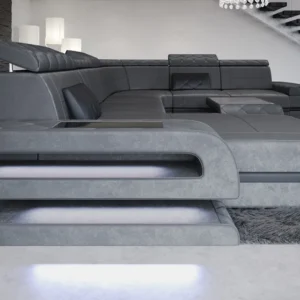 Samtstoff Wohnlandschaft Bellavita mit Ottomane U-Form XL