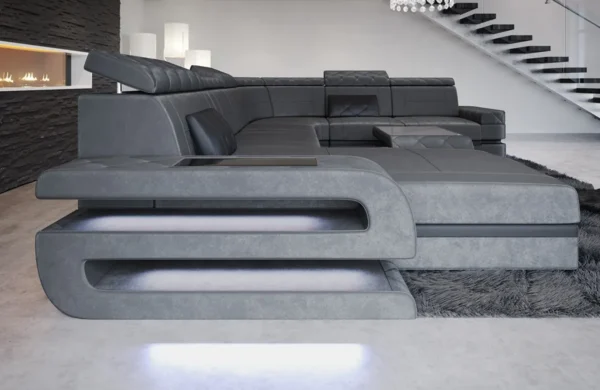 Samtstoff Wohnlandschaft Bellavita mit Ottomane U-Form XL – Bild 2