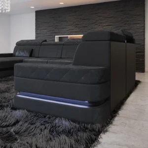 Samtstoff Wohnlandschaft Bellavita mit Ottomane U-Form XL
