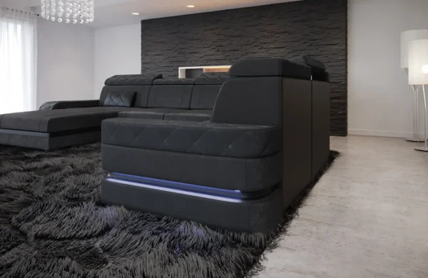 Samtstoff Wohnlandschaft Bellavita mit Ottomane U-Form XL – Bild 3