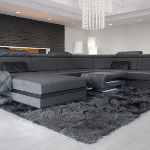 Samtstoff Wohnlandschaft Bellavita mit Ottomane U-Form XL