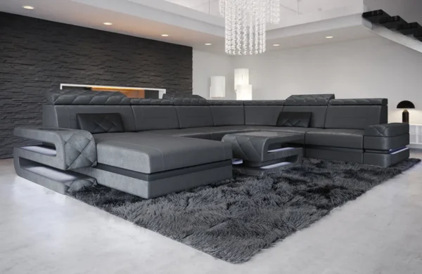 Samtstoff Wohnlandschaft Bellavita mit Ottomane U-Form XL – Bild 4