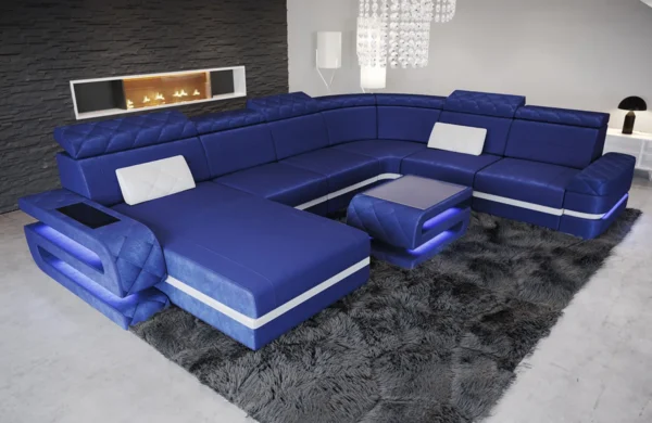 Samtstoff Wohnlandschaft Bellavita mit Ottomane U-Form XL – Bild 5