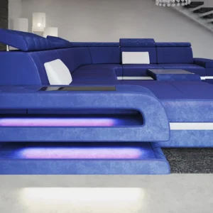 Samtstoff Wohnlandschaft Bellavita mit Ottomane U-Form XL