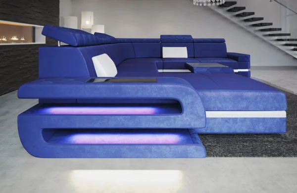 Samtstoff Wohnlandschaft Bellavita mit Ottomane U-Form XL – Bild 6