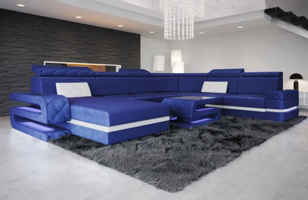 Samtstoff Wohnlandschaft Bellavita mit Ottomane U-Form XL – Bild 8