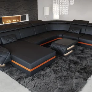 Büffelleder Wohnlandschaft Bellavita mit Ottomane U-Form XL