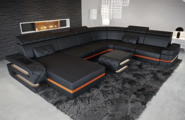 Büffelleder Wohnlandschaft Bellavita mit Ottomane U-Form XL – Bild 5