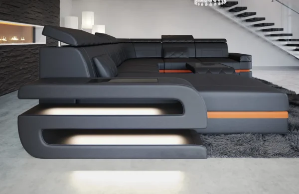 Büffelleder Wohnlandschaft Bellavita mit Ottomane U-Form XL – Bild 6