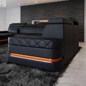 Büffelleder Wohnlandschaft Bellavita mit Ottomane U-Form XL