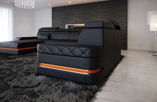 Büffelleder Wohnlandschaft Bellavita mit Ottomane U-Form XL – Bild 7