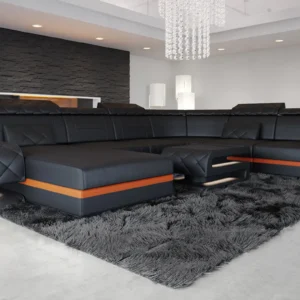 Büffelleder Wohnlandschaft Bellavita mit Ottomane U-Form XL