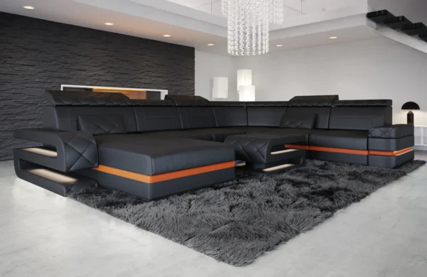 Büffelleder Wohnlandschaft Bellavita mit Ottomane U-Form XL – Bild 8