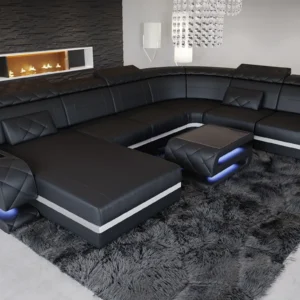 Büffelleder Wohnlandschaft Bellavita mit Ottomane U-Form XL