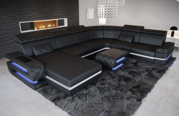 Büffelleder Wohnlandschaft Bellavita mit Ottomane U-Form XL – Bild 9