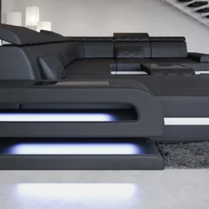 Büffelleder Wohnlandschaft Bellavita mit Ottomane U-Form XL