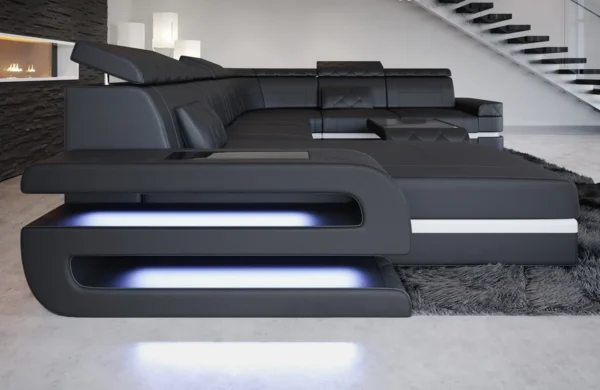 Büffelleder Wohnlandschaft Bellavita mit Ottomane U-Form XL – Bild 10