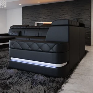 Büffelleder Wohnlandschaft Bellavita mit Ottomane U-Form XL
