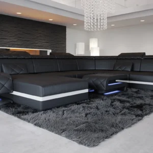 Büffelleder Wohnlandschaft Bellavita mit Ottomane U-Form XL