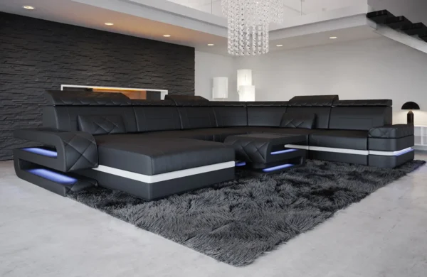 Büffelleder Wohnlandschaft Bellavita mit Ottomane U-Form XL – Bild 12