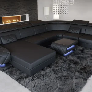 Büffelleder Wohnlandschaft Bellavita mit Ottomane U-Form XL