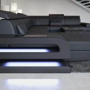 Büffelleder Wohnlandschaft Bellavita mit Ottomane U-Form XL