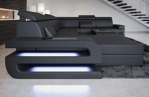 Büffelleder Wohnlandschaft Bellavita mit Ottomane U-Form XL – Bild 2