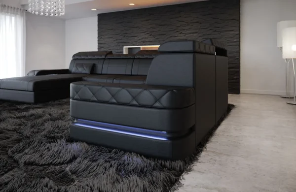 Büffelleder Wohnlandschaft Bellavita mit Ottomane U-Form XL – Bild 3