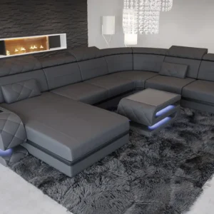 Büffelleder Wohnlandschaft Bellavita mit Ottomane U-Form XL