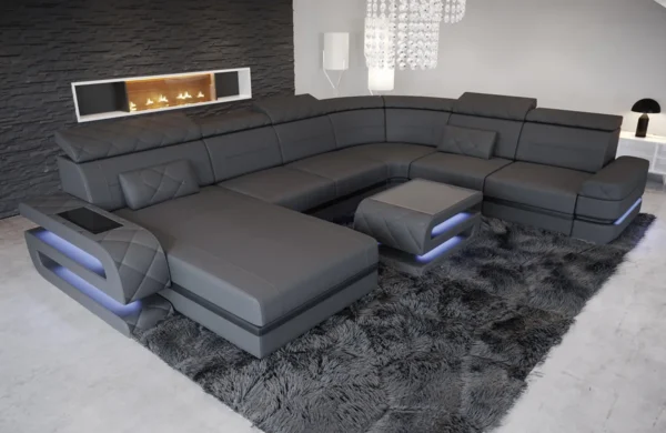 Büffelleder Wohnlandschaft Bellavita mit Ottomane U-Form XL – Bild 13