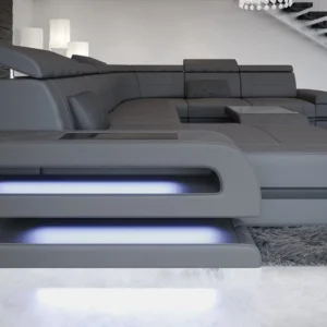 Büffelleder Wohnlandschaft Bellavita mit Ottomane U-Form XL