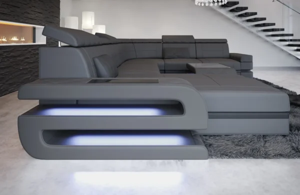 Büffelleder Wohnlandschaft Bellavita mit Ottomane U-Form XL – Bild 14