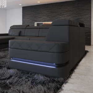 Büffelleder Wohnlandschaft Bellavita mit Ottomane U-Form XL