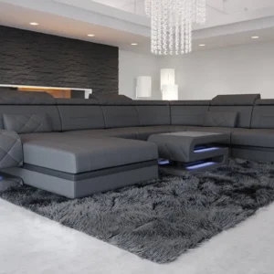 Büffelleder Wohnlandschaft Bellavita mit Ottomane U-Form XL