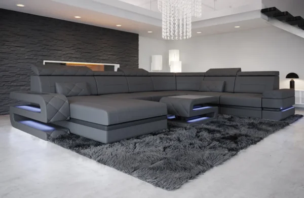 Büffelleder Wohnlandschaft Bellavita mit Ottomane U-Form XL – Bild 16