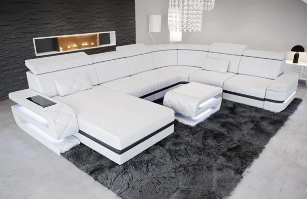 Büffelleder Wohnlandschaft Bellavita mit Ottomane U-Form XL – Bild 17