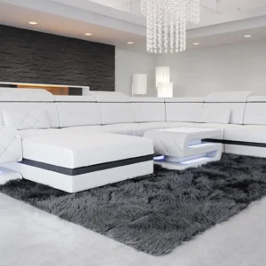 Büffelleder Wohnlandschaft Bellavita mit Ottomane U-Form XL