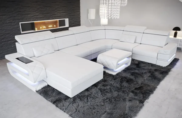 Büffelleder Wohnlandschaft Bellavita mit Ottomane U-Form XL – Bild 21