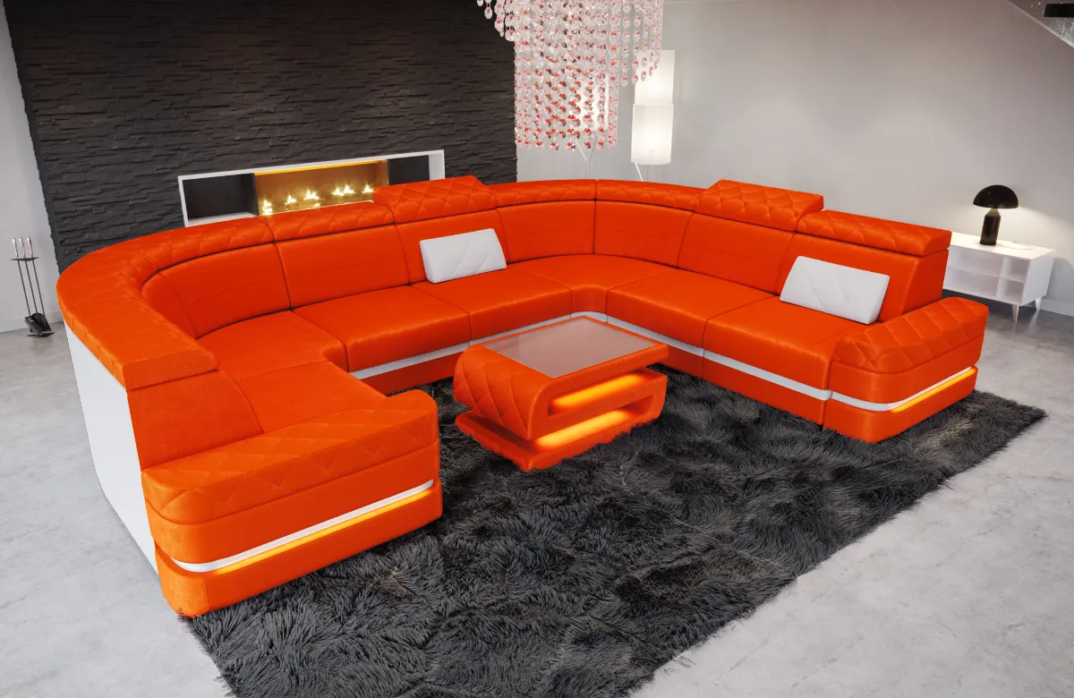 Samtstoff Wohnlandschaft Bellavita U-Form XL Mini