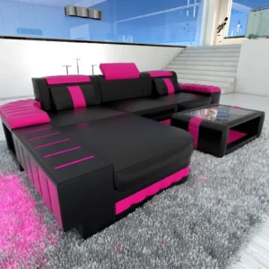 Kunstleder Ecksofa Belvedere mit Ottomane L-Form S