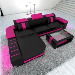 Kunstleder Ecksofa Belvedere mit Ottomane L-Form S
