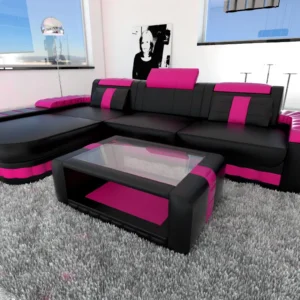 Kunstleder Ecksofa Belvedere mit Ottomane L-Form S